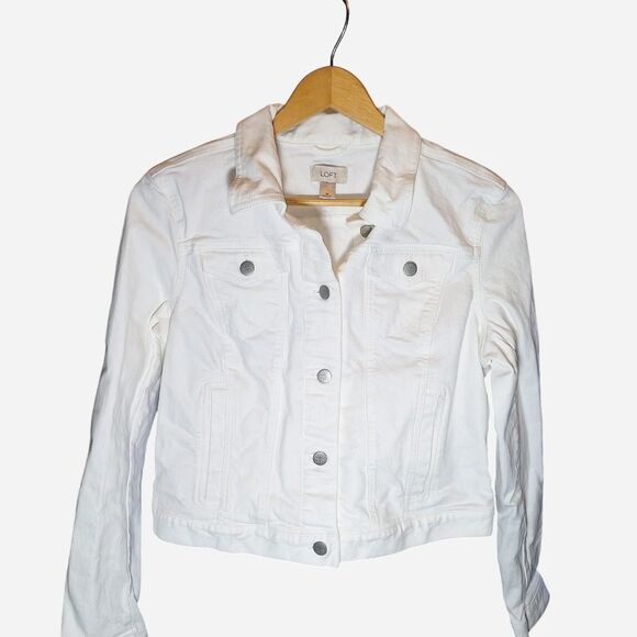 LOFT White Denim Jacket – Classic Stretch Jean Jacket - Picture 1 of 5